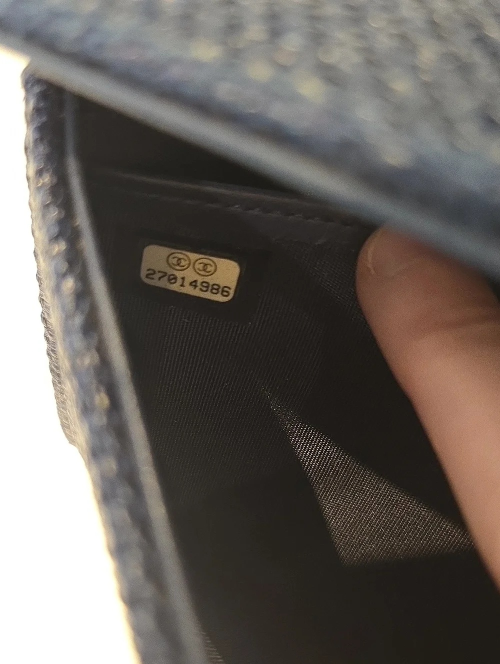 CHANEL deauville Navy Wallet, Textured Fabric, Front Logo, Full Inclusion, VGUC